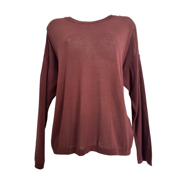 Eileen Fisher Tencel Knit Boxy Size Large Long Sleeve Crewneck Top NWT Light Wei - Picture 9 of 9